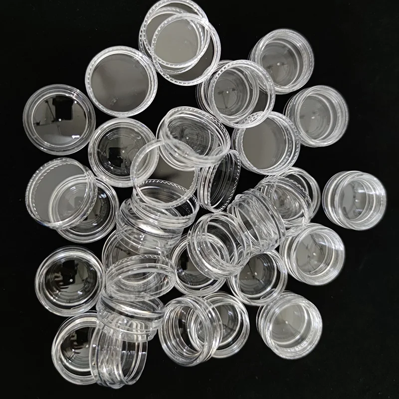Caja de plástico transparente para almacenamiento de joyas, contenedor pequeño redondo de 2,5 ML, para maquillaje y purpurina, 50 unids/set