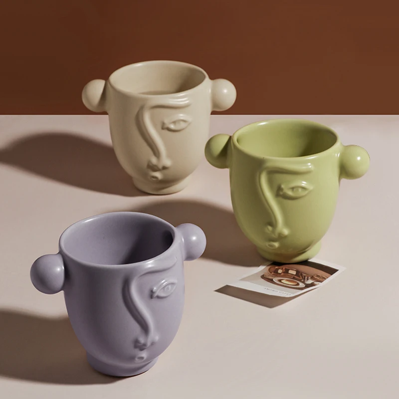 Taza creativa de porcelana con cara abstracta, vaso de café, té, agua y leche hecho a mano, decoración nórdica para mesa de cocina, regalos, 260ml