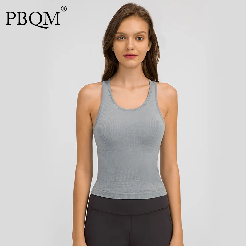 

PBQM Yoga Clothes Autumn And Winter New Style I-shaped Back Yoga Vest With Breast Pad Sports Running Fitness Top Women 6T1946