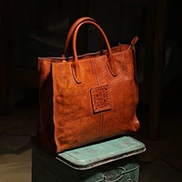 retro fashion natural genuine leather vertical square handbag large capacity ladies outdoor daily weekend real cowhide tote bag