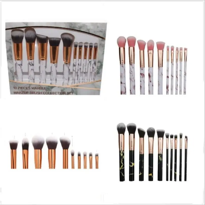 

10pcs/set Marble Pattern Flame Brushes Set Soft Foundation Powder Eyeshadow Brush Kit Beauty Beauty Make Up Tools T0198