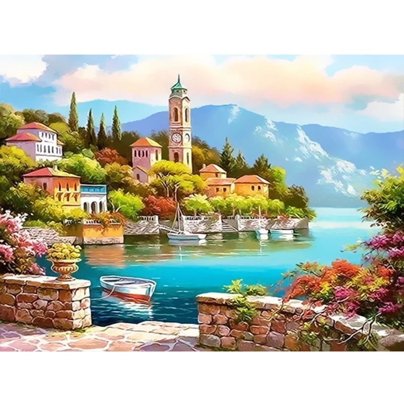 

Paint By Numbers For Adults Children DIY HandPainted Oil Painting Town Landscape Picture Paint Home Decoration