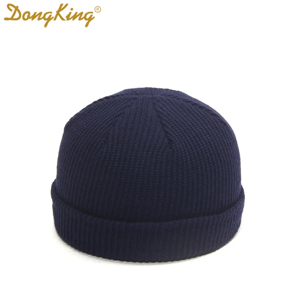 Navy DongKing Новые Вязаные Шапочки ребристый трикотажный с манжетами короткие дыни кепки Docker Beanie шапка с черепом Ретро зимняя шапка унисекс Зимние шапки - Цвет: Navy