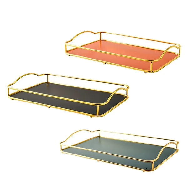 

Light Luxury Iron Storage Tray Home Living Room Jewelry Storage Tray Creative Handle Tea Set Storage Tray