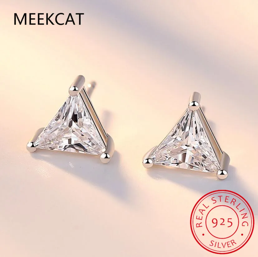 

925 Sterling Silver Stud Earrings High Quality Woman Fashion Jewelry New Triangle Crystal Zircon Hot Sale Earrings