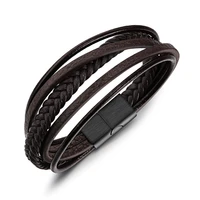 jhsl trendy male men statement black brown wrap bracelets bangles high quality stainless steel party gift ph1094