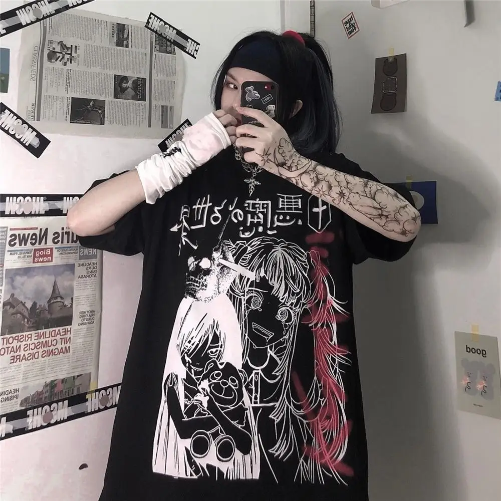 

Summer Goth Female Tee Aesthetic Loose Women T-shirt Punk Dark Grunge Streetwear Ladies gothic Top T-shirts Harajuku Clothes y2k