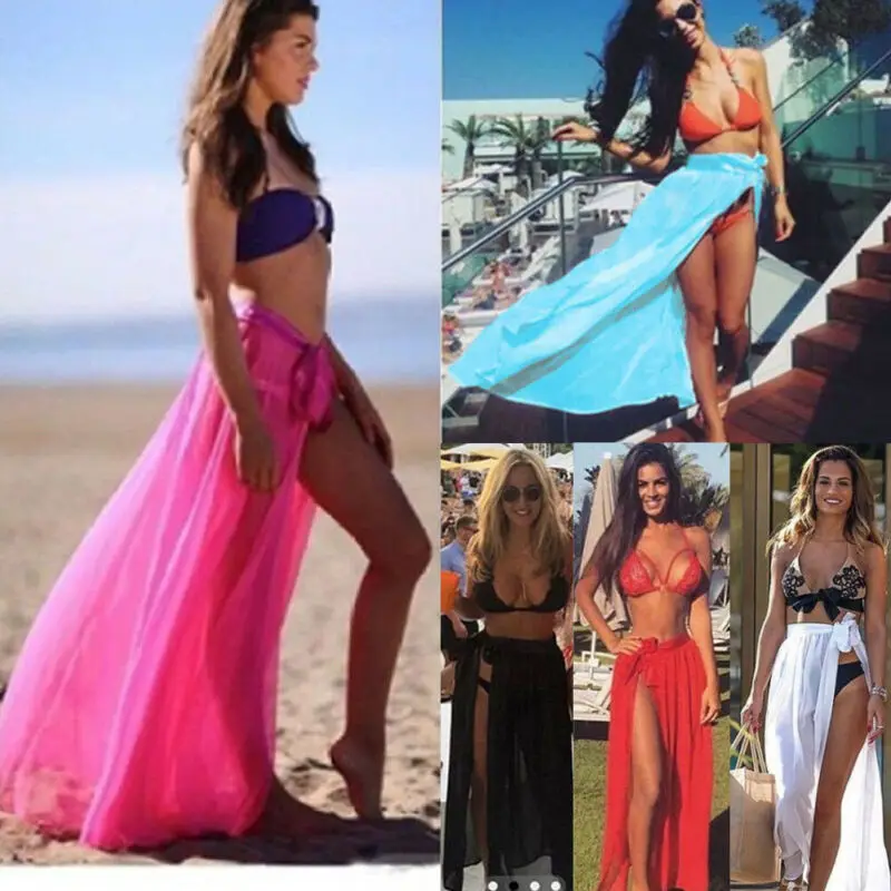 Женская Прозрачная Юбка-парео прозрачная пляжная мини-юбка макси с разрезом