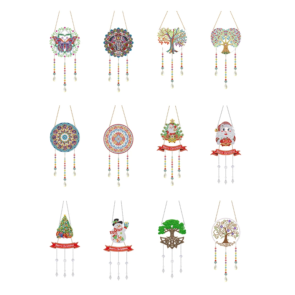 

5D Christmas Diamond Painting Crystal Pendant Christmas Ornaments Hanging Wind Chime for Window Car Garden Christmas Decorations