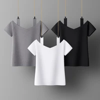 women t shirt short sleeve tshirt for woman square collar solid color womens top spring summer cotton shirt for womens