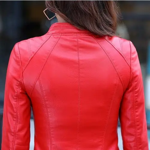 

2021 New Stand Collar PU Leather Women's Short Coat Korean Style Slim Fit Slimming Haining Women's Coat Top Fashion