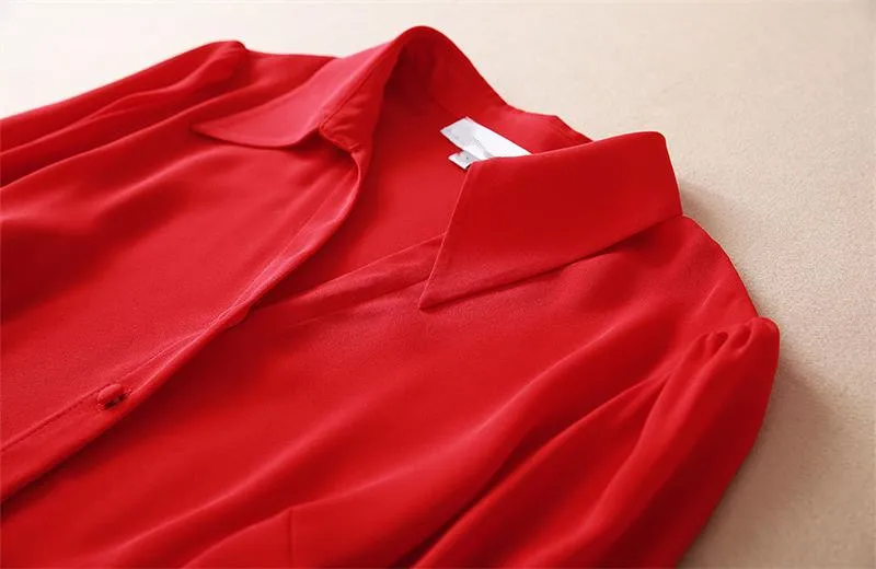 Женское платье с отложным воротником весенне-летнее однотонное красное