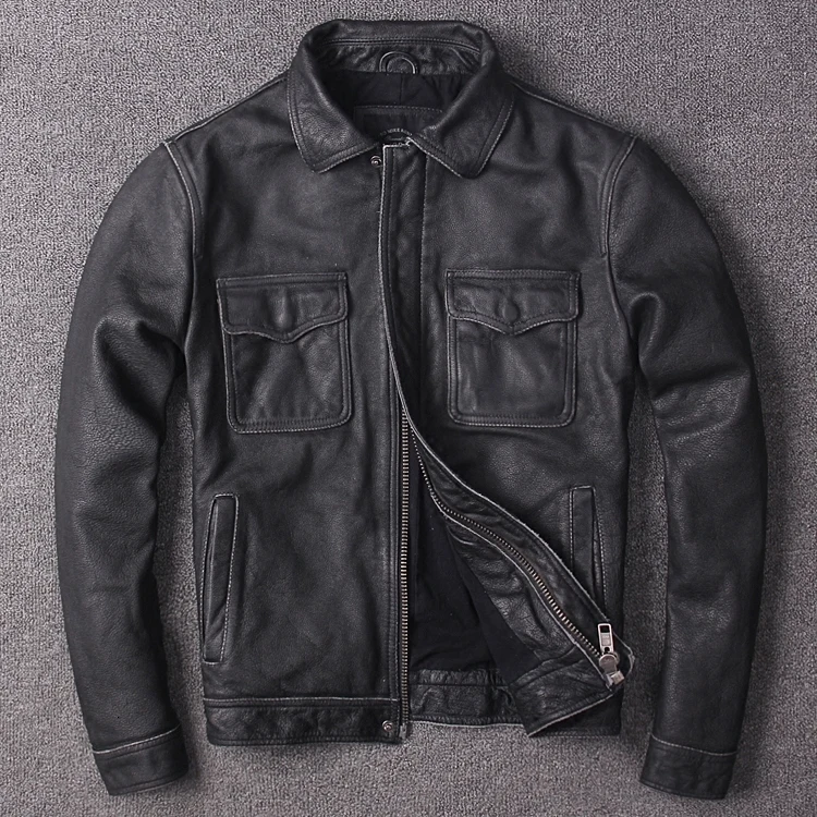2020 New Men Vintage Gray Genuine Motorcycle Leatehr Jacket Simple Casual Riding Biker Jackets Winter Coats | Мужская одежда