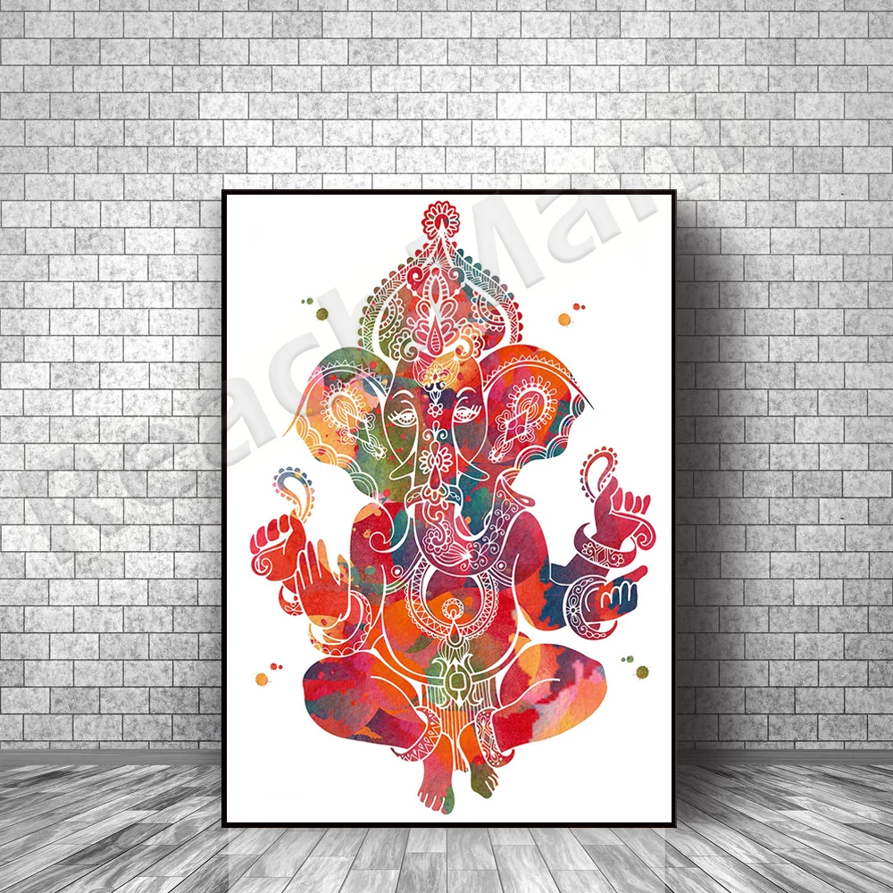 

Ganesha Watercolor Printing God Lord Ganesh Poster Spiritual Art Yoga Mantra Wall Decoration Ganapati Vinayaka Ganesh Hindu God