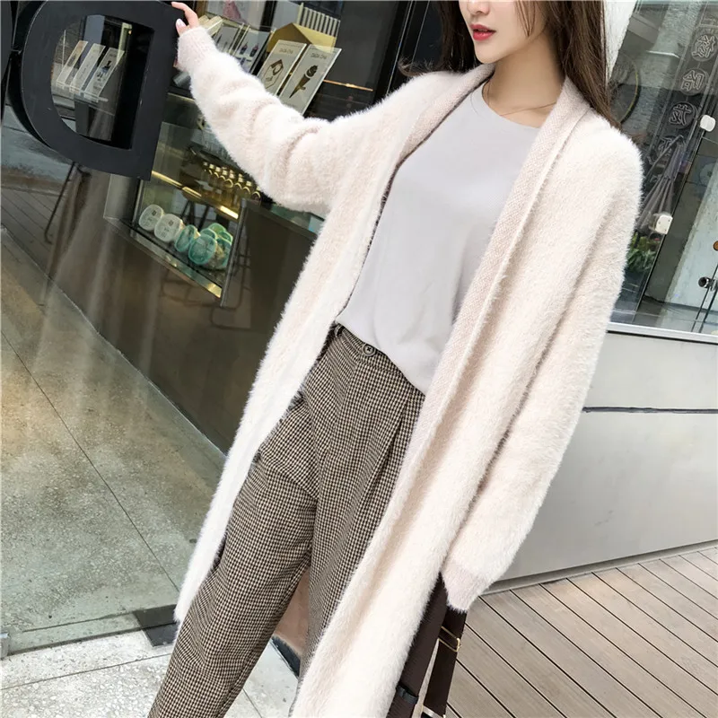 Зима Осень Длинные женские кардиганы 2019 длинный рукав повседневные трикотажные