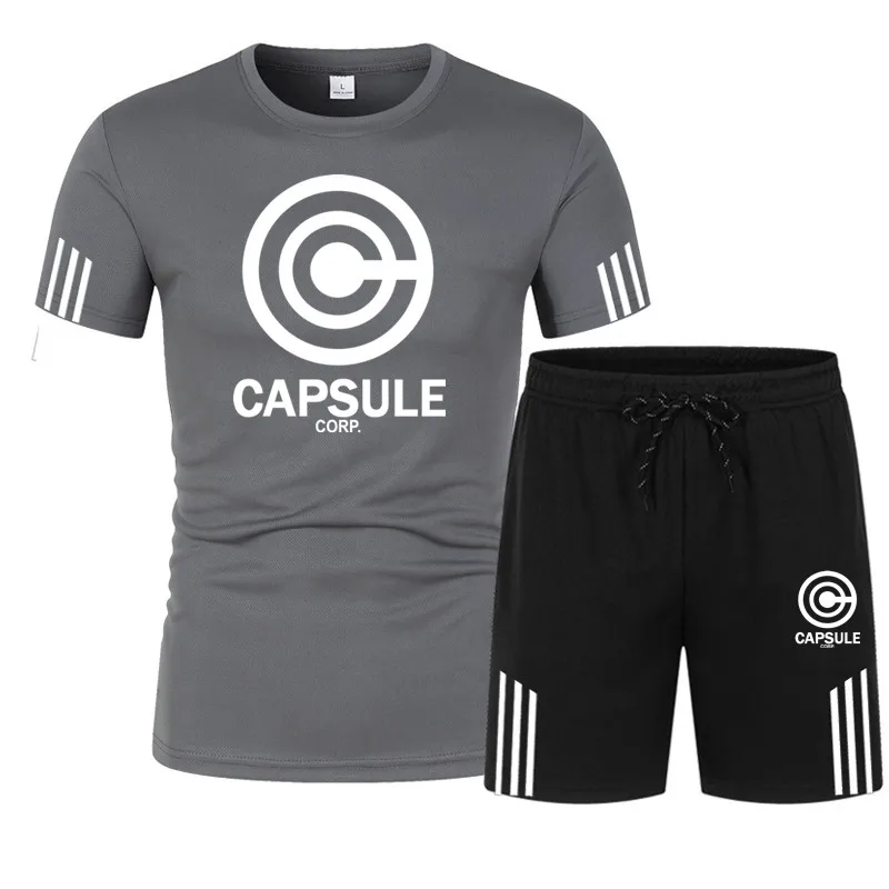 

2021 summer men's casual sports suit fitness jogging quick-drying breathable short sleeve + shorts 2-piece set