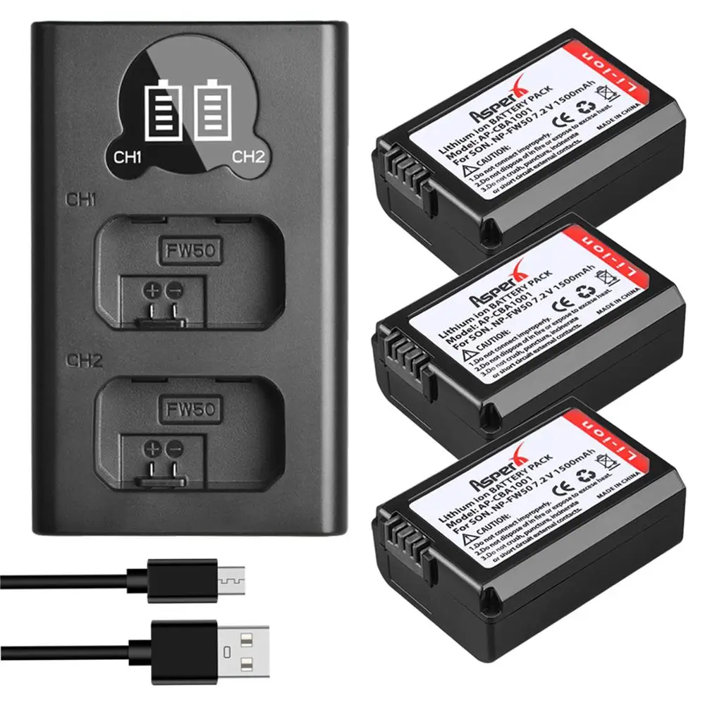 3 шт. NP-FW50 NP FW50 батарея камеры + LED USB двойное зарядное устройство для Sony Alpha a6500 a6300 a7