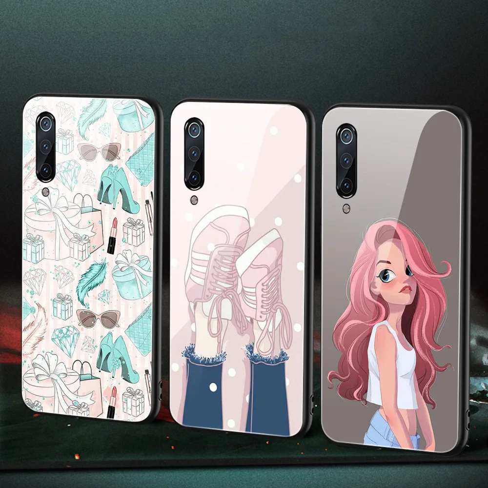 

ciciber Glass Case for Xiaomi Redmi Note 8 9 10X 7 8A 10 9S 8T 9T A3 A2 6X 5X Pro Max Mix 2s Lite F1 Cute fashion girl Funda Kim