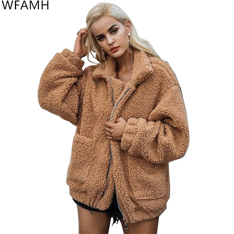 2023 Fall/winter Women's New Style Lamb Fur Lapel Zipper Coat Fashionable Loose Soft Plush Fur Casual Pockets Polyester Full