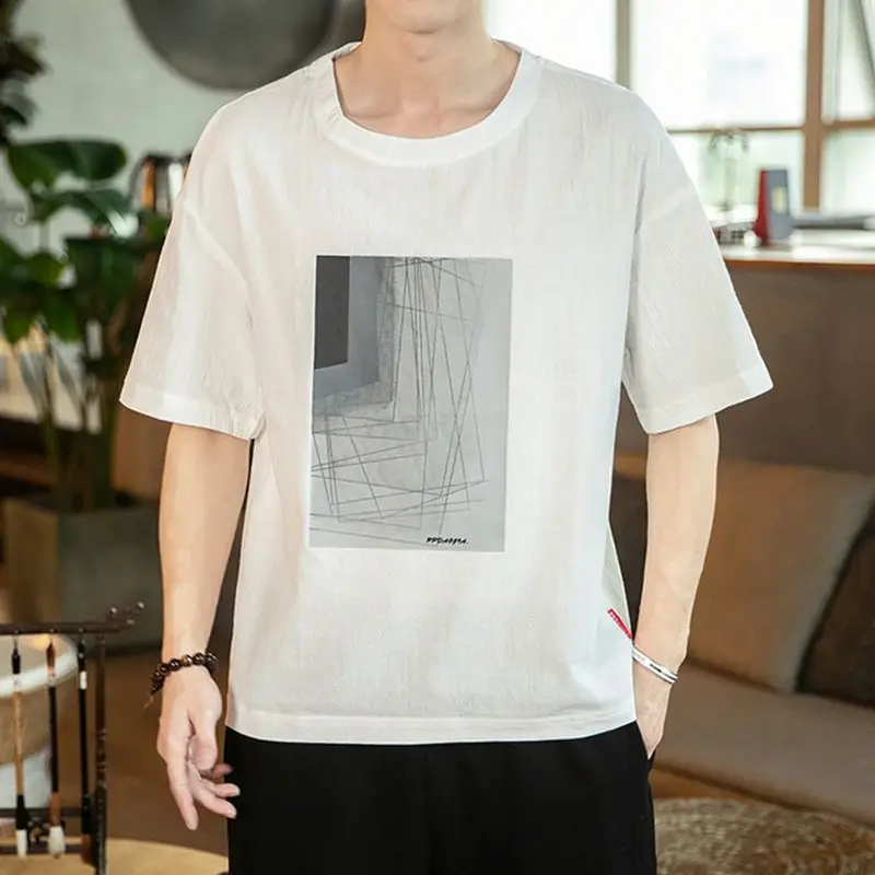 

Sinicism Store 2020 Men Summer Print O-Neck TShirts Men's Tees Loose Cotton Linen TShirt Male Clothes Chinese Style Oversize 5XL
