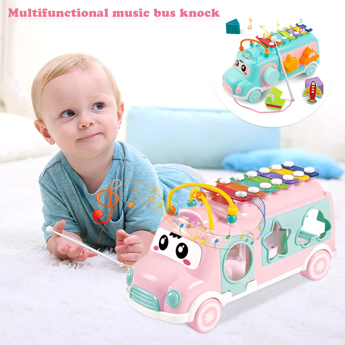 

Musical Bus Toy Baby for 12+ Months Piano Bus Toys Musical Development Push Infant Bus Toy for Christmas