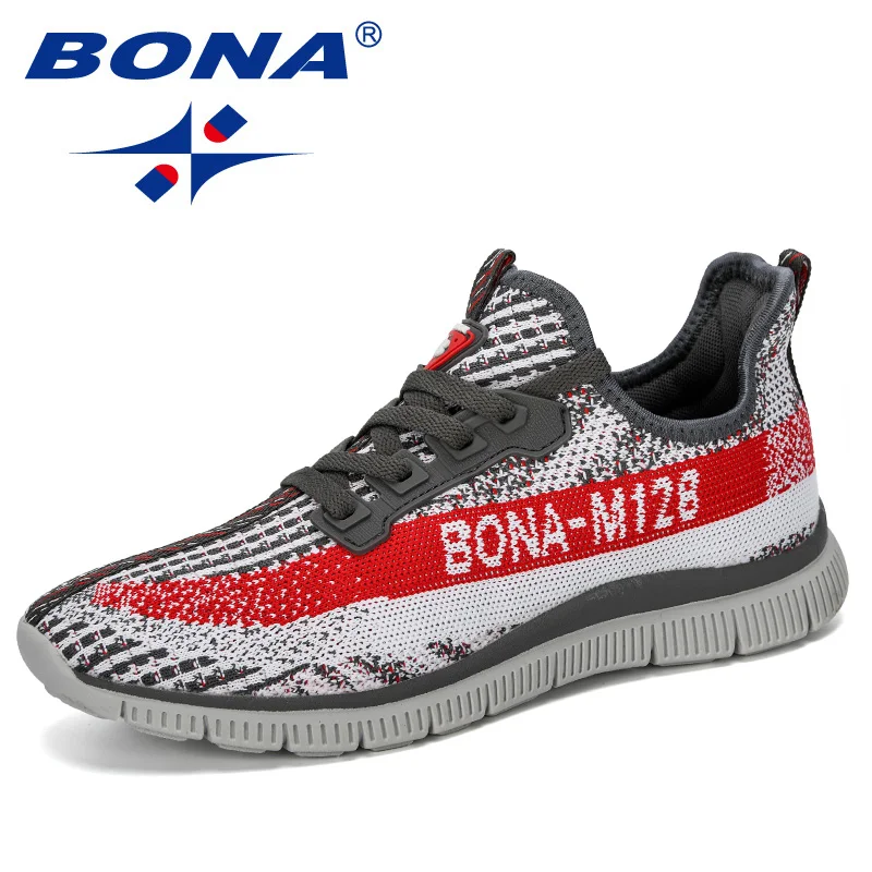 White dark grey red BONA/Новинка года; Дизайнерские кроссовки для бега; Мужская Спортивная обувь для улицы; Мужская Спортивная обувь для ходьбы; мужские кроссовки; Hombre; обувь для бега - Цвет: White dark grey red