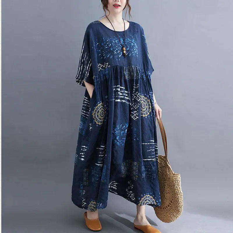 

Plus Size Summer Beach Dress Woman Print Loose Ladies Dresses 4XL 5XL 6XL for Women Cotton Oversized Elegant Long Vestidos Dress