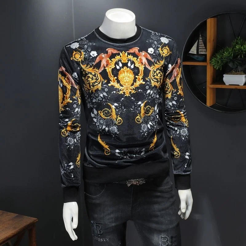 Толстовка мужская корейский черный золотой Дворцовый с принтом | Толстовки и