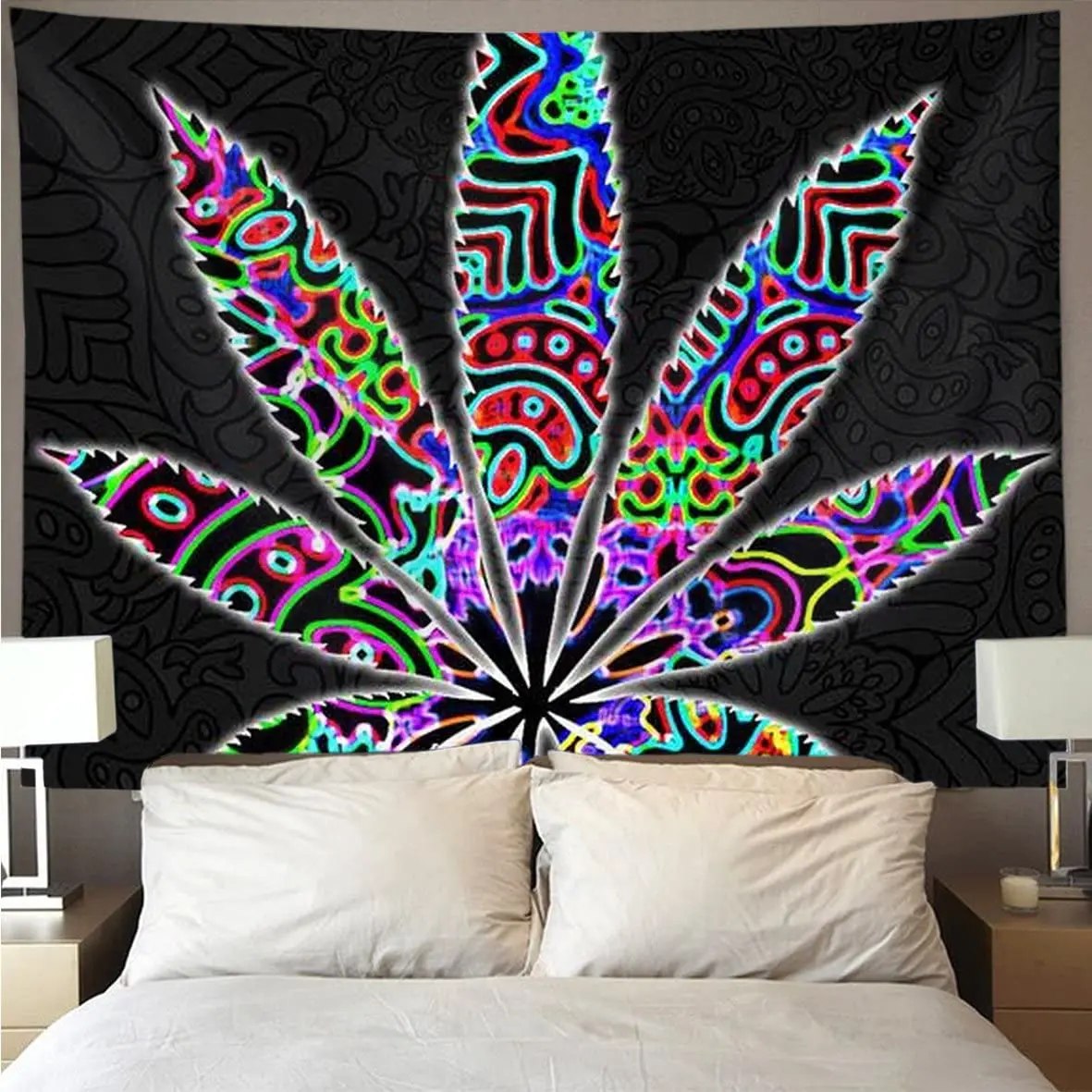 

Color Trippy Marijuana Leaf Weed Tapestry Hippie Art Wall Hanging Home Decor Tablecloths For Bedroom Living Room Dorm Blanket