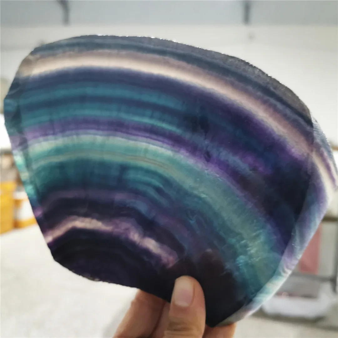 

Drop Shipping Healing Rare Natural Colored Fluorite Quartz Stons Solished Gemstones Slices Heal Reiki Ornaments Home Decoration