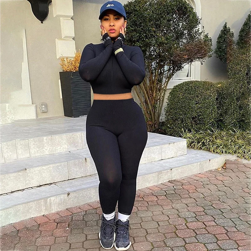 

2021 Women's Yoga Suit Long Sleeve Zipper Stretch Pants Suit Running Yoga Practice Suit, Sports Training Suit Cycling Suit XL
