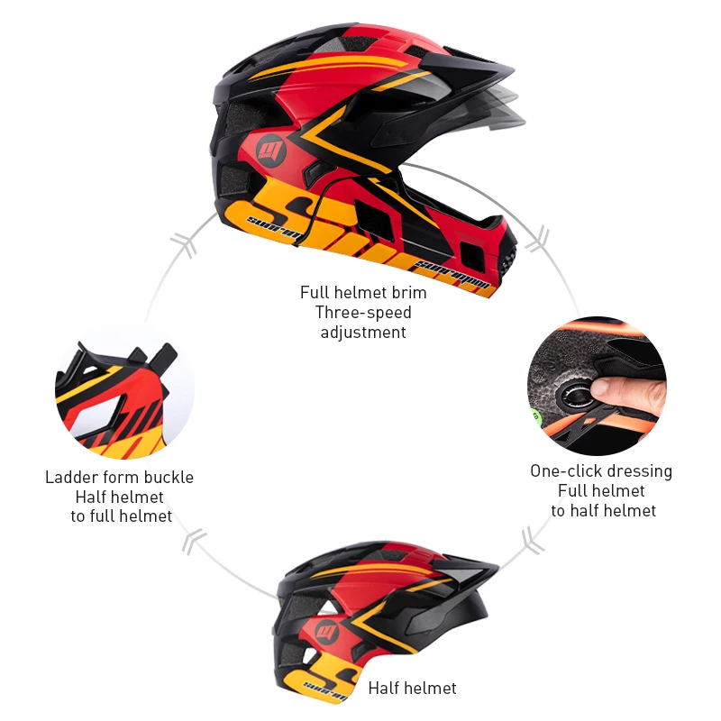 

Kids Detachable Full Face Cycling Helmet With Rechargeable Light Sports Safety Helmet For Skateboarding Balance Bike Off Road