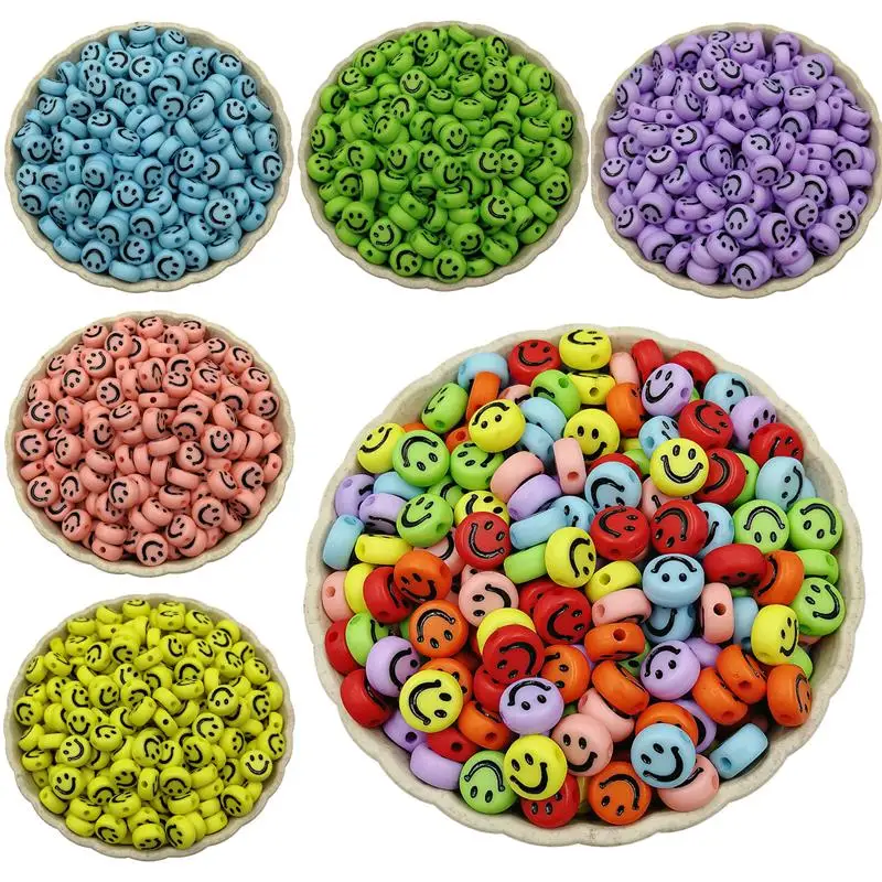 

100PCS Candy Color Acrylic DIY Round Cute Smiling face beads With Hole Findings Jewelry Accessories Beads For Jewelry Making