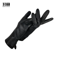new winter womens leather gloves outdoor driving black fashion warm soft deerskin ladies cold protection mittens wool lining