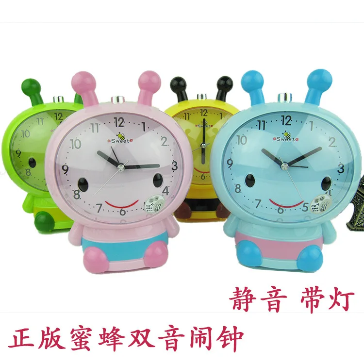 

Creative cartoon bee shape slacker wake up voice dual tone alarm clock ultra quiet with light