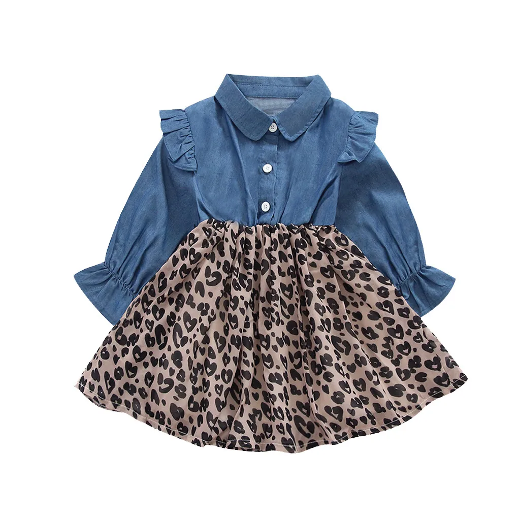 Toddler Dress Baby Kids Girl Leopard Print Ruched Patchwork Casual Clothes Fashion Girls Winter Princess Party C840# | Детская одежда и