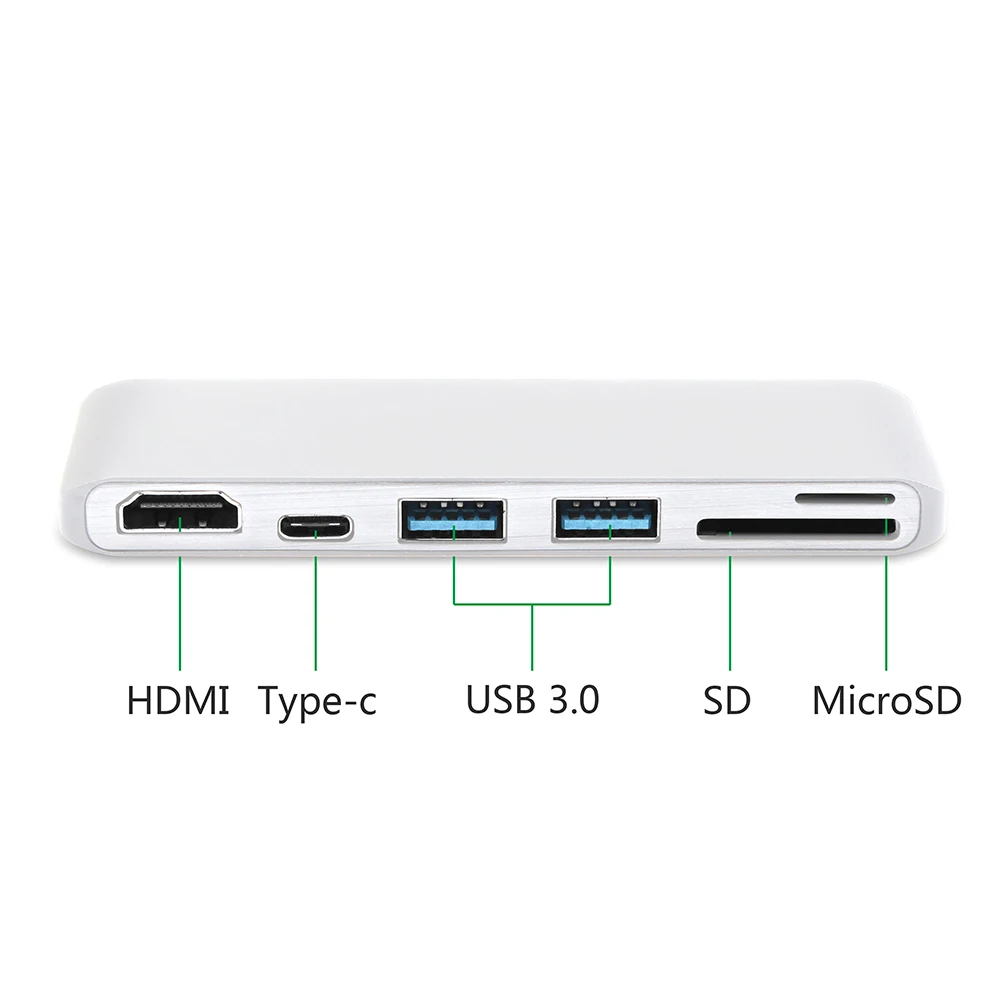 6 в 1 USB C концентратор Многофункциональный Тип C адаптер к HDMI SD/Micro кард-ридер и 2 USB 3,0 порта для нового MacBook Pro 15 16 Air 13