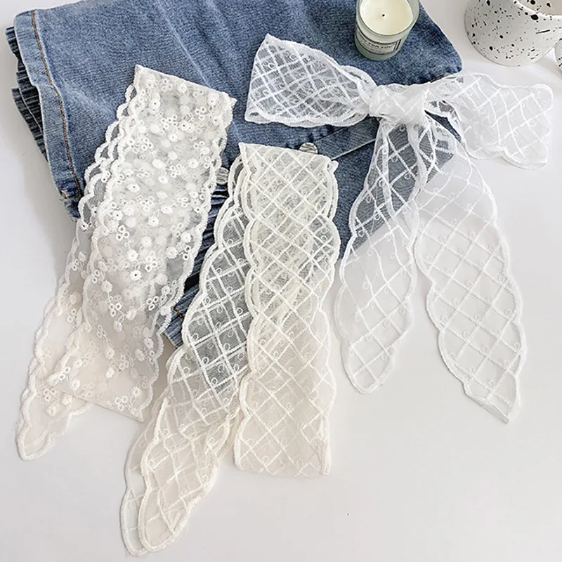 

Hair Band 2021 White Lace Hair Band Headdress French Braided Hair Silk Scarf Ribbon Hair Tie Head Rope Hair Accessories