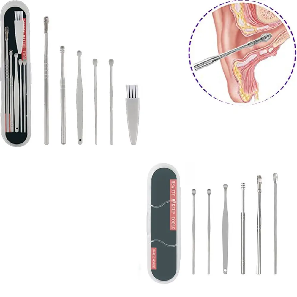 

6 pcs/set New Easy To Use Multicolor Storage Box Earwax Cleaner Tool Spring Stainless Steel Spin Design
