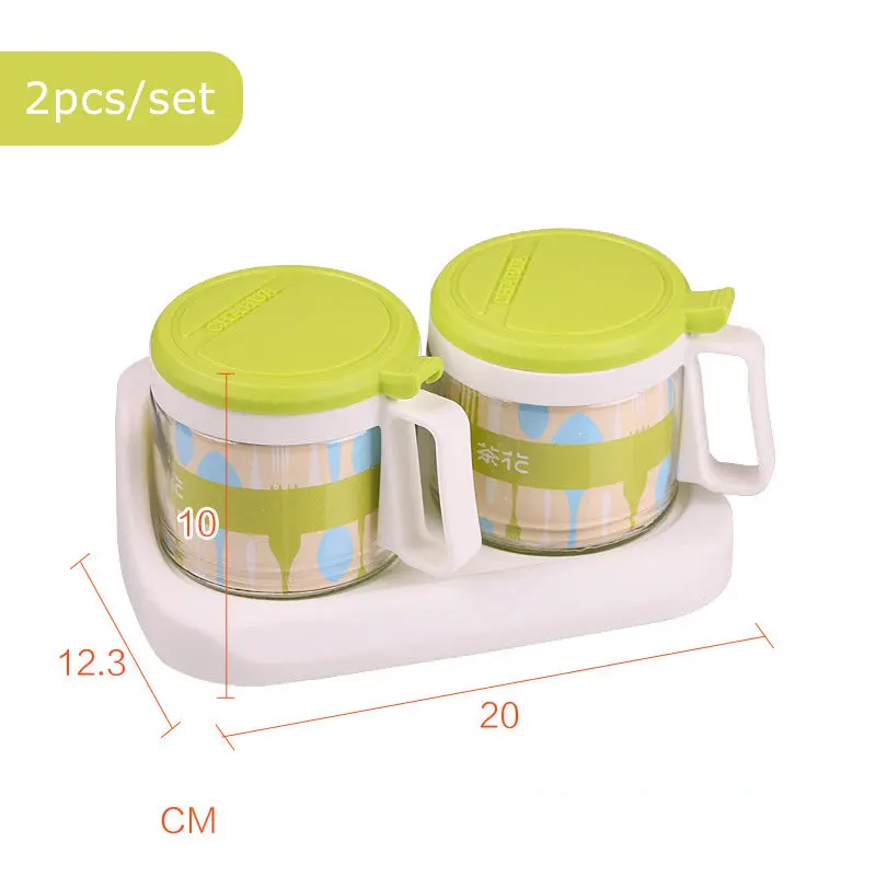 2pcs a set Green Прозрачная стойка для приправ, горшки для специй, контейнерная приправа, баночки-Соусники, Соусники, кувшин для сахара с крышкой, Домашний Органайзер - Цвет: 2pcs a set Green