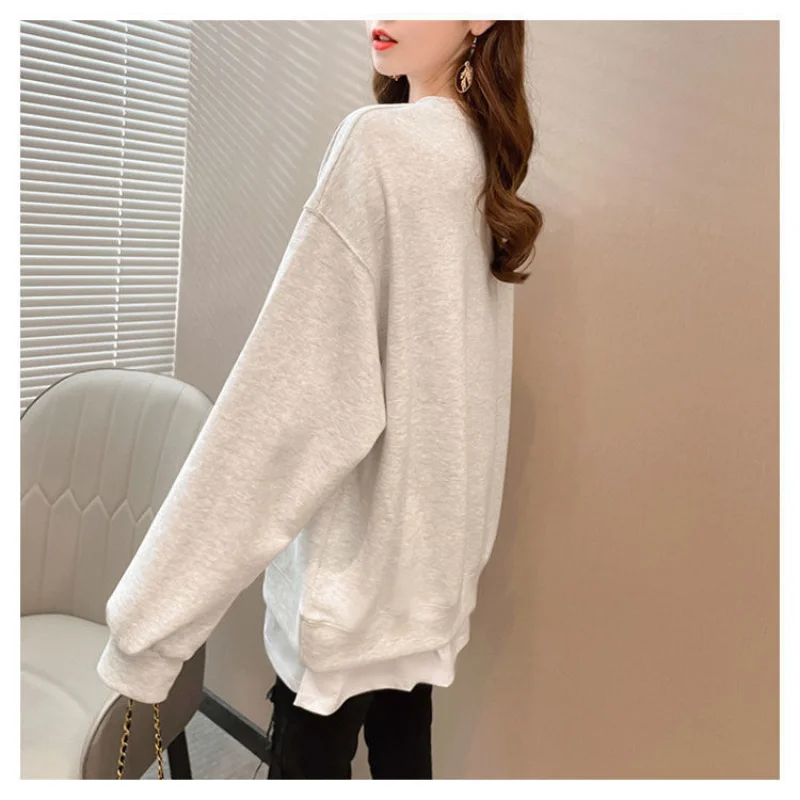 

2021 O-neck Women's Pullover Thin Sportswear Spring and Autumn Korean Fashion Fake Two Women's Top