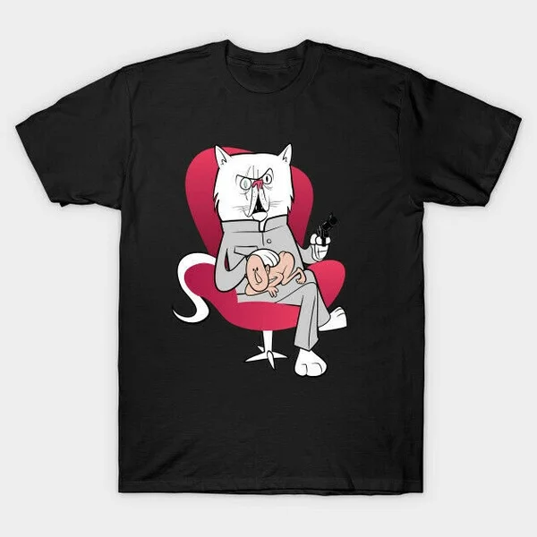 

James Bond Blofeld's Cat Holding A Gun Parody Black T-Shirt S-6XL