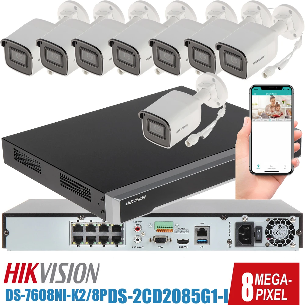 

Hikvision Security IP Camera System 8CH 8MP 4K POE NVR Kit CCTV DS-2CD2085G1-I DS-7608NI-I2/8P Video Recorder Surveillance