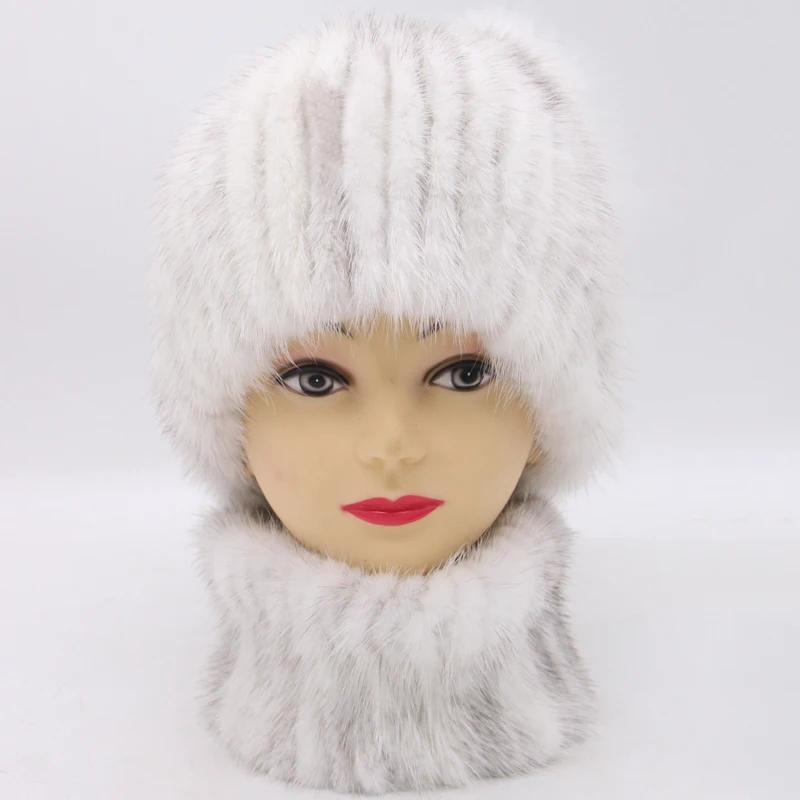 Шапка и шарф JKP из натурального меха норки комплект шапки шарфа зимние теплые