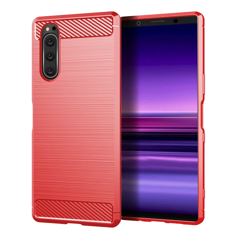 Для sony Xperia 5 Чехол XZ5 противоударный матовый карбоновый мягкий бампер чехол для sony Xperia 2 чехлы для телефонов Capa - Цвет: Красный