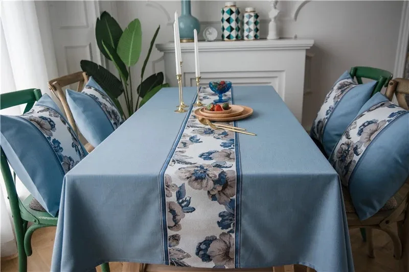 

New Waterproof European Style Classical Embroidered Tablecloth Imitation Cotton Rectangular Tablecloth Dining Table Cloth Plain