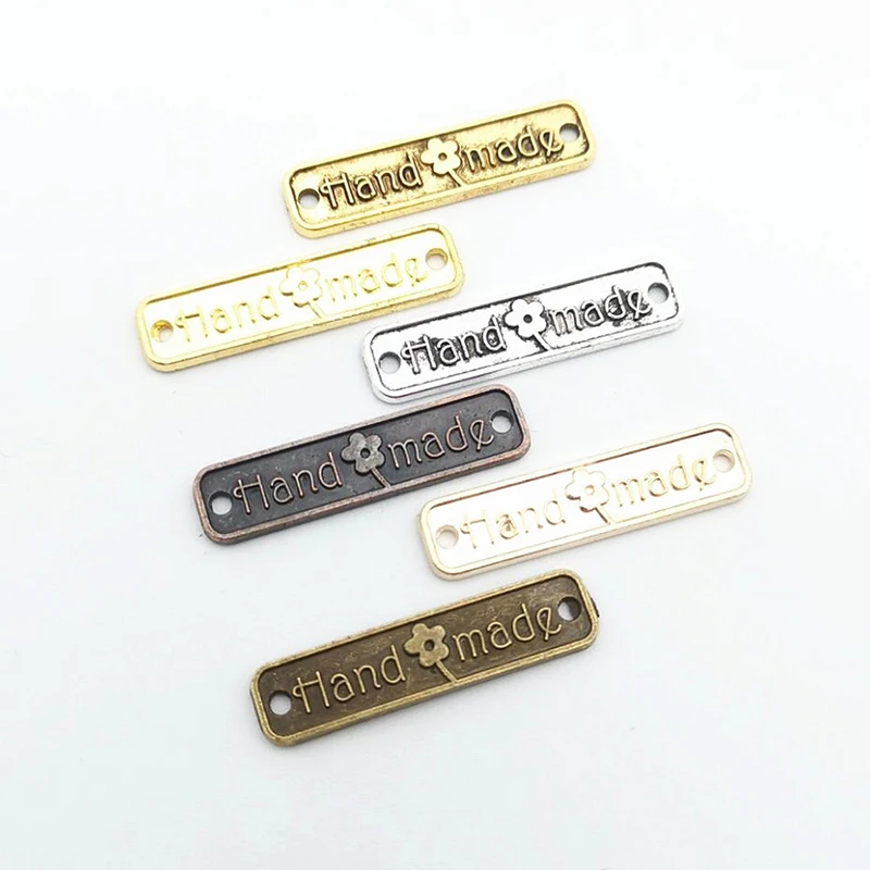 

50pcs 6 Colors Letter Hand Made Charms Antique Metal Label Hang Tag for Necklace Bracelet Jewelry Making Accessories 25*6mm