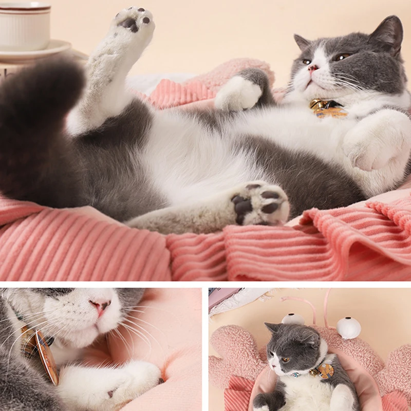 

Cute Cat Bed Warm Pet Basket Cozy Kitten Lounger Cushion Cat House Tent Very Soft Small Dog Mat Bag For Washable Cave Cats Beds