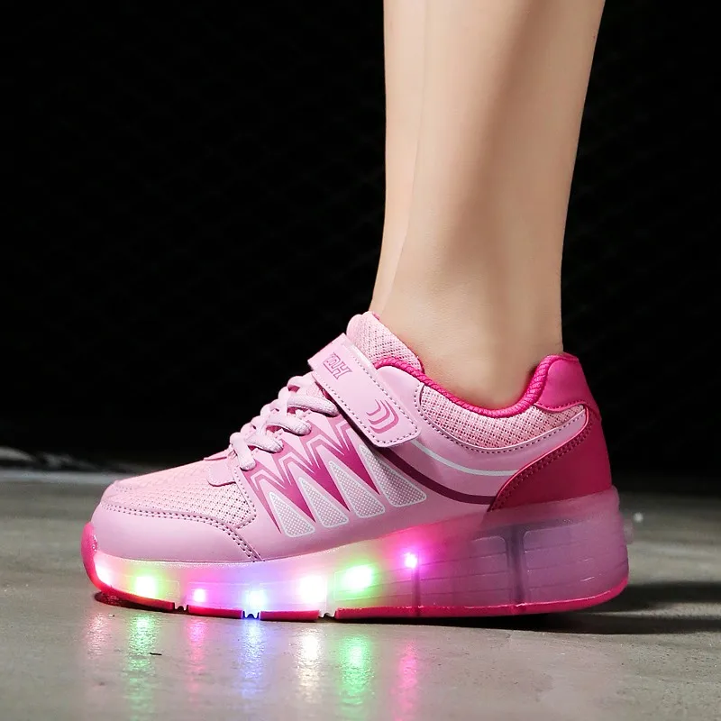 Size 28-40 Kids Led Shoes for Girls USB Rechargeable Glowing Sneakers with and Roller Children LED Light | Детская одежда и обувь
