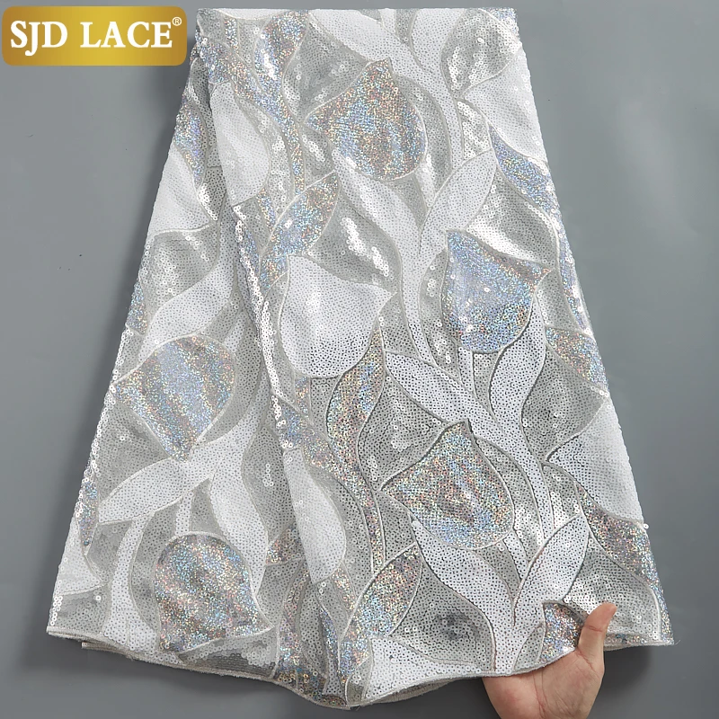

SJD LACE Bestway African Lace Fabric 5 Yards 2021 High Quality French Net Sequin Embroidery Tailoring Material For Wedding A2408